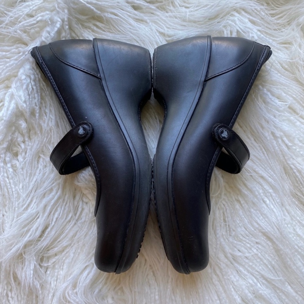 CROCS black Mary Jane wedged clogs